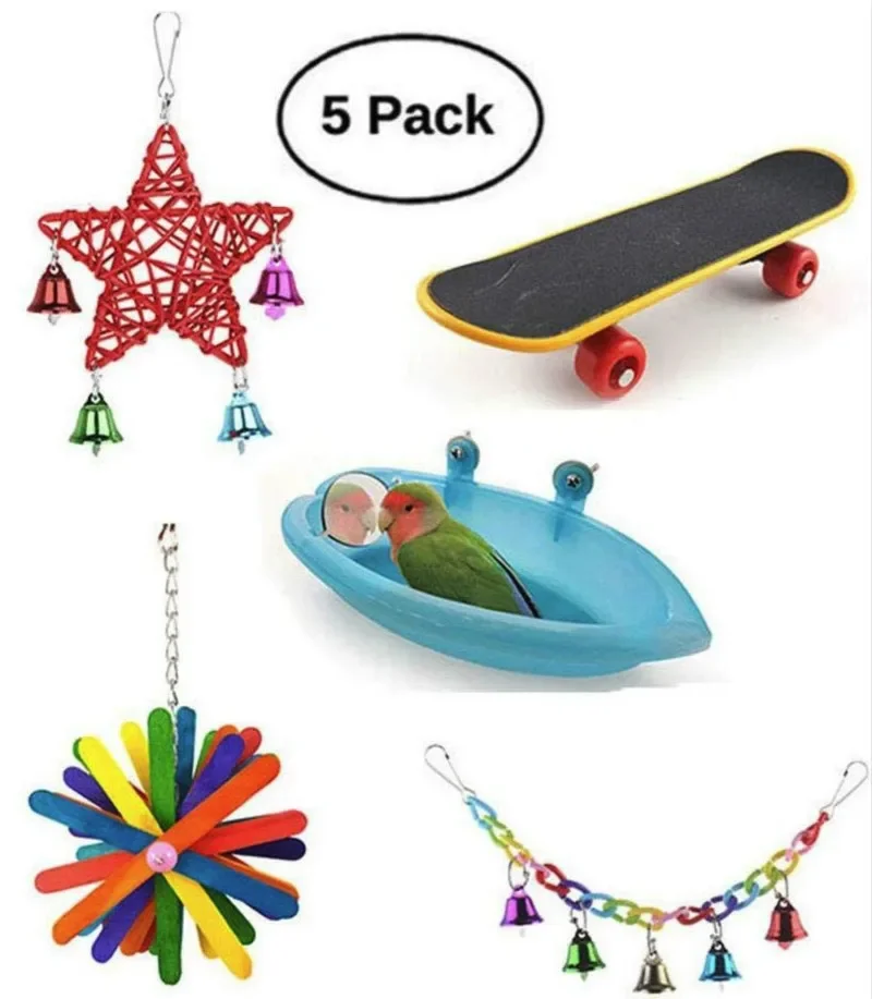 

Parrot Bite Toy Pet Bird Toys Bath Basin Food Basin Color Building Blocks Bite Toy Five-Piece Set