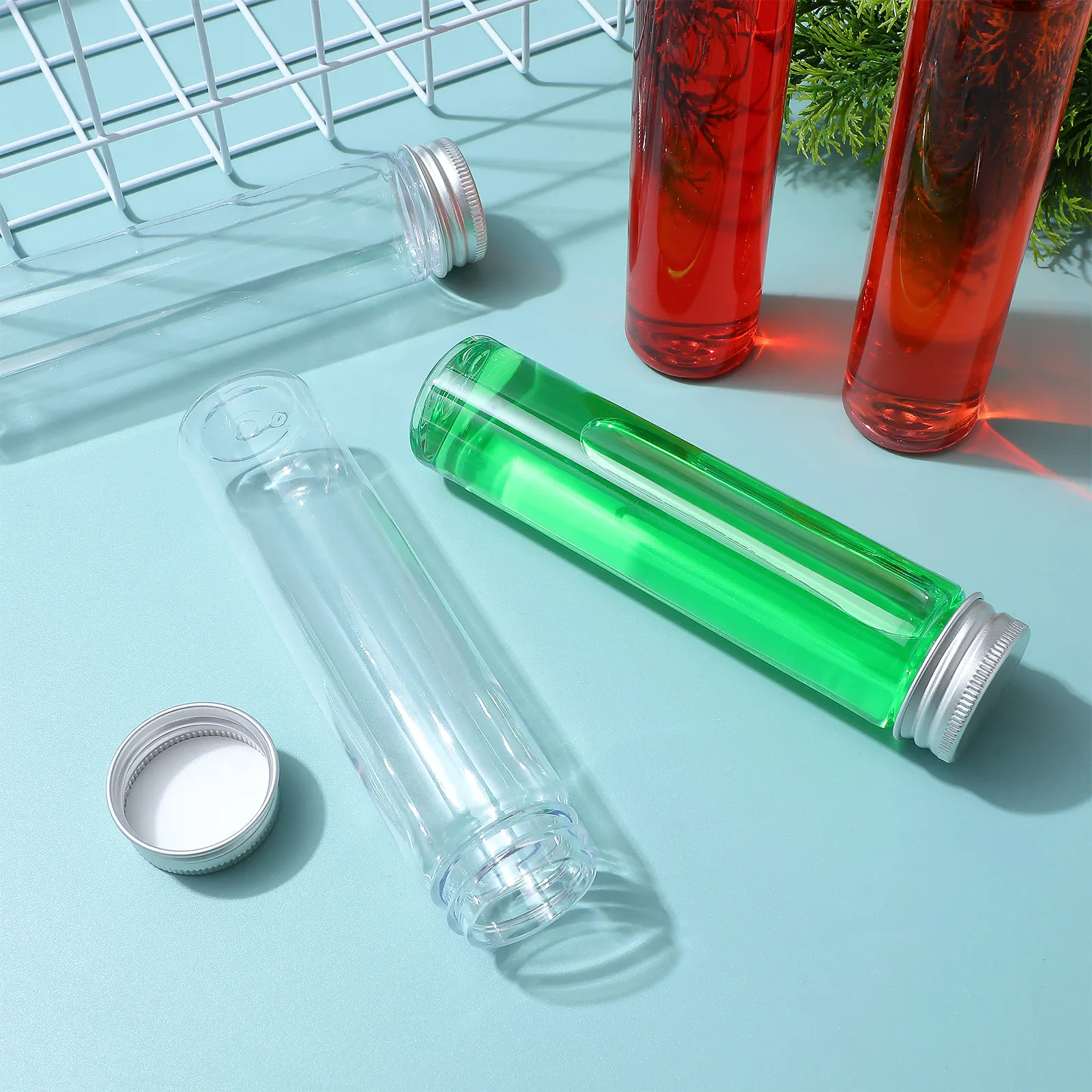 

15Pcs Flat-Bottomed Clear Test Tubes Premium Pet Plastic Eco-Friendly Screw Caps Leak-Proof Travel Containers 110ml