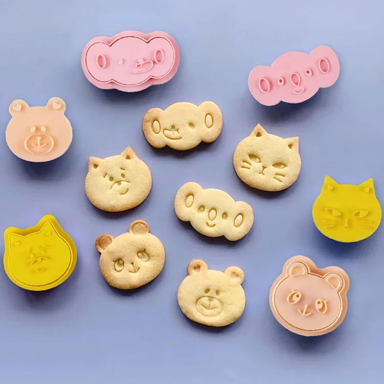 Cartoon Bear Elephant Kitty Pattern Cookie Cutters Valentine's Day Love Shaped Biscuit Molds Cute Cat Cookie Stamps Embossers