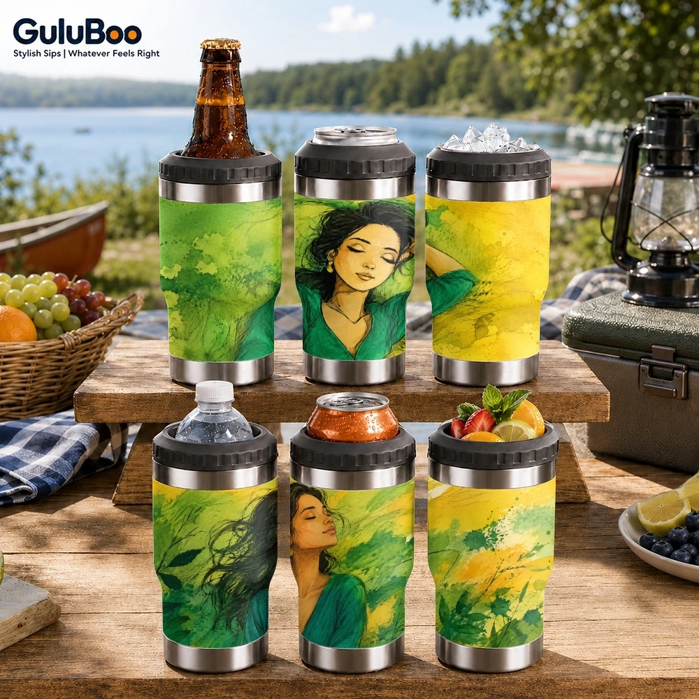 Artistic and literary lady Vacuum Flasks 4-in-1 Versatile Cooler: One Cup, Total Freedom from Brews to Beer