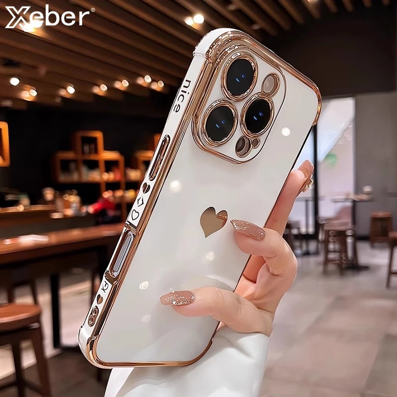 Funda mate chapada corazón láser Aurora para iPhone 17 11 12 13 14 15 16 Pro Max Plus protección de cámara funda de silicona a prueba de golpes