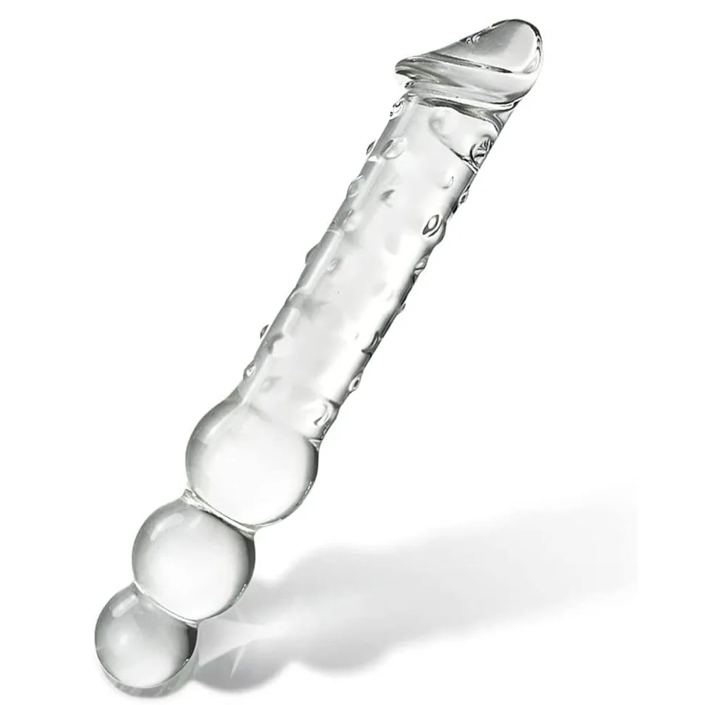 Sex Adult Toys Large Transparent Crystal Immitate Glass Penis Dilddo with 3 Big Beads, Female Masturbation G-spot Anal Plug