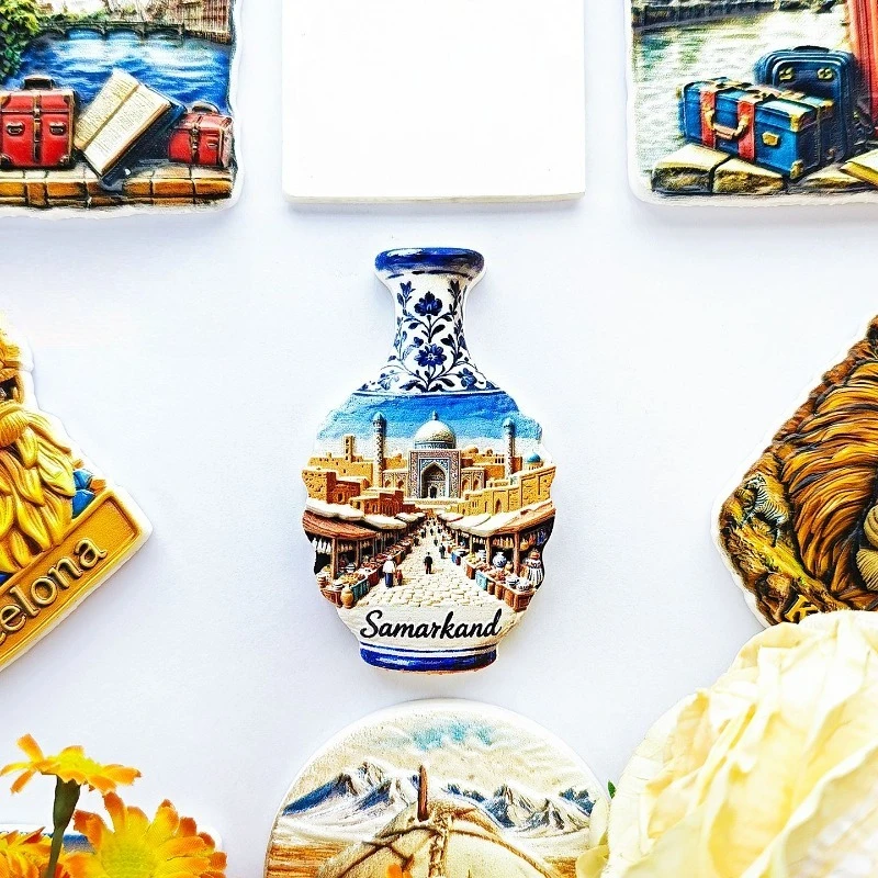 Samarkand Vase Fridge Magnet - Exotic 3D Oriental Bazaar Souvenir Unique Uzbekistan Gift for Travel & Bohemian Decor
