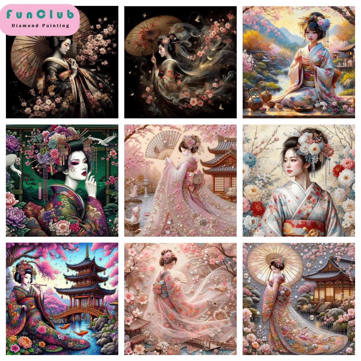 Japanische Frau Diamant Malerei Kunst Kits Kreuzstich 5D DIY Diamant Stickerei Porträt Landschaft Strass Mosaik Home Decor