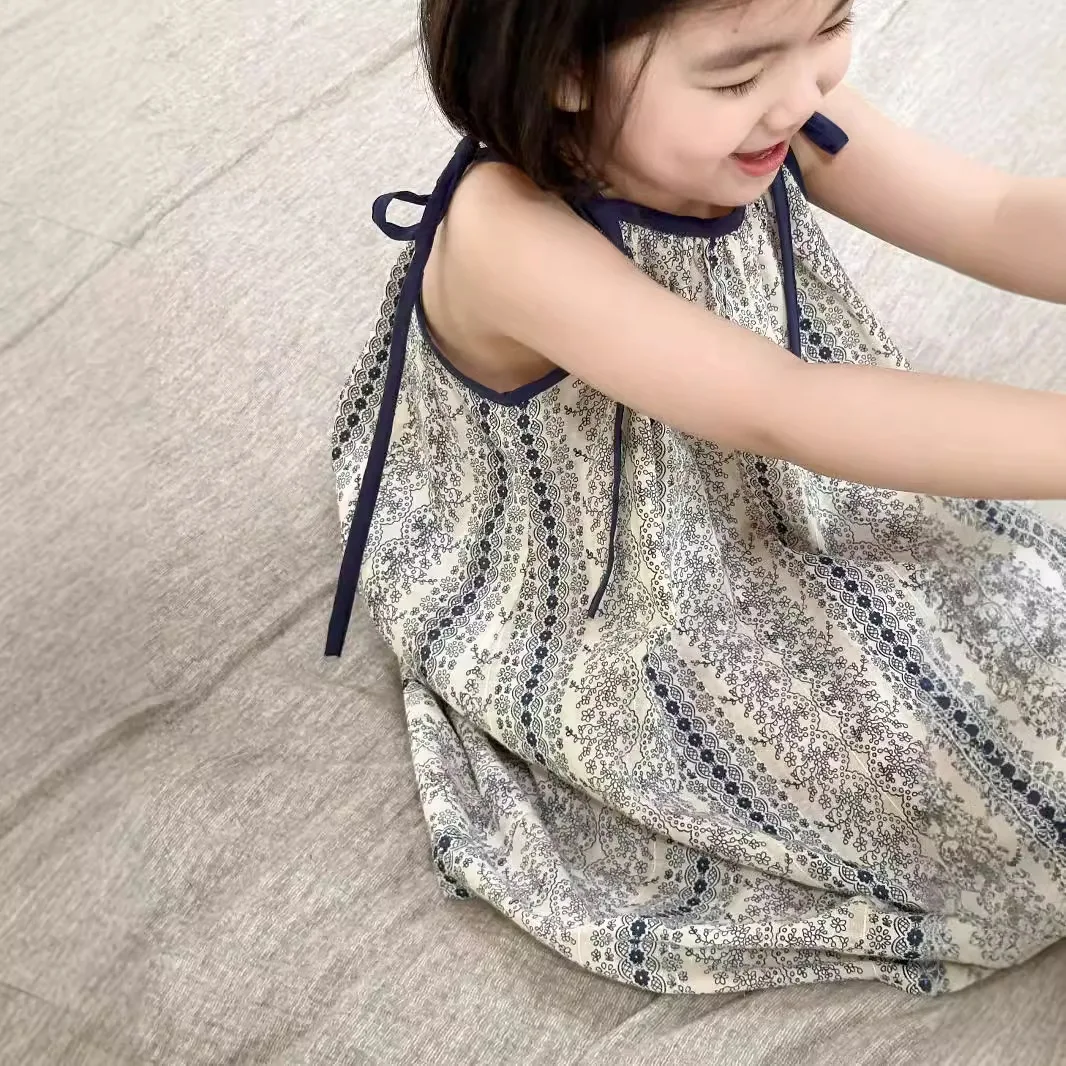 Bohemian printed style vacation dress For 1-9 Yrs Baby Girls 6.1 Children's Day Party Costumes Sleeveless loose beach Dress 2026