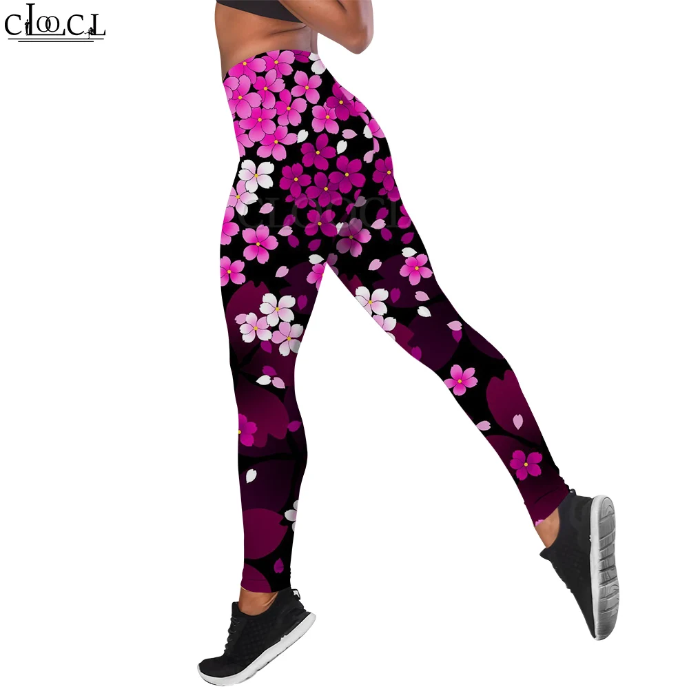 CLOOCL Frauen Leggings Elastische Taille Yoga Hosen Workout Enge Hosen Neue Trendy Streetwear Hosen Große Blume Drucken Leggings