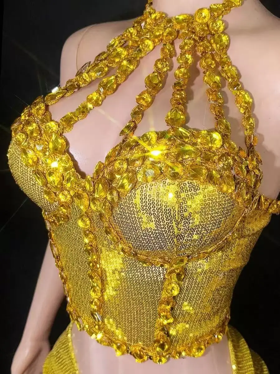 Vrouwen sexy vieren verjaardag jurk stadium dans kostuum fotoshoot dragen sprankelende strass pailletten crop top twee stukken jurk