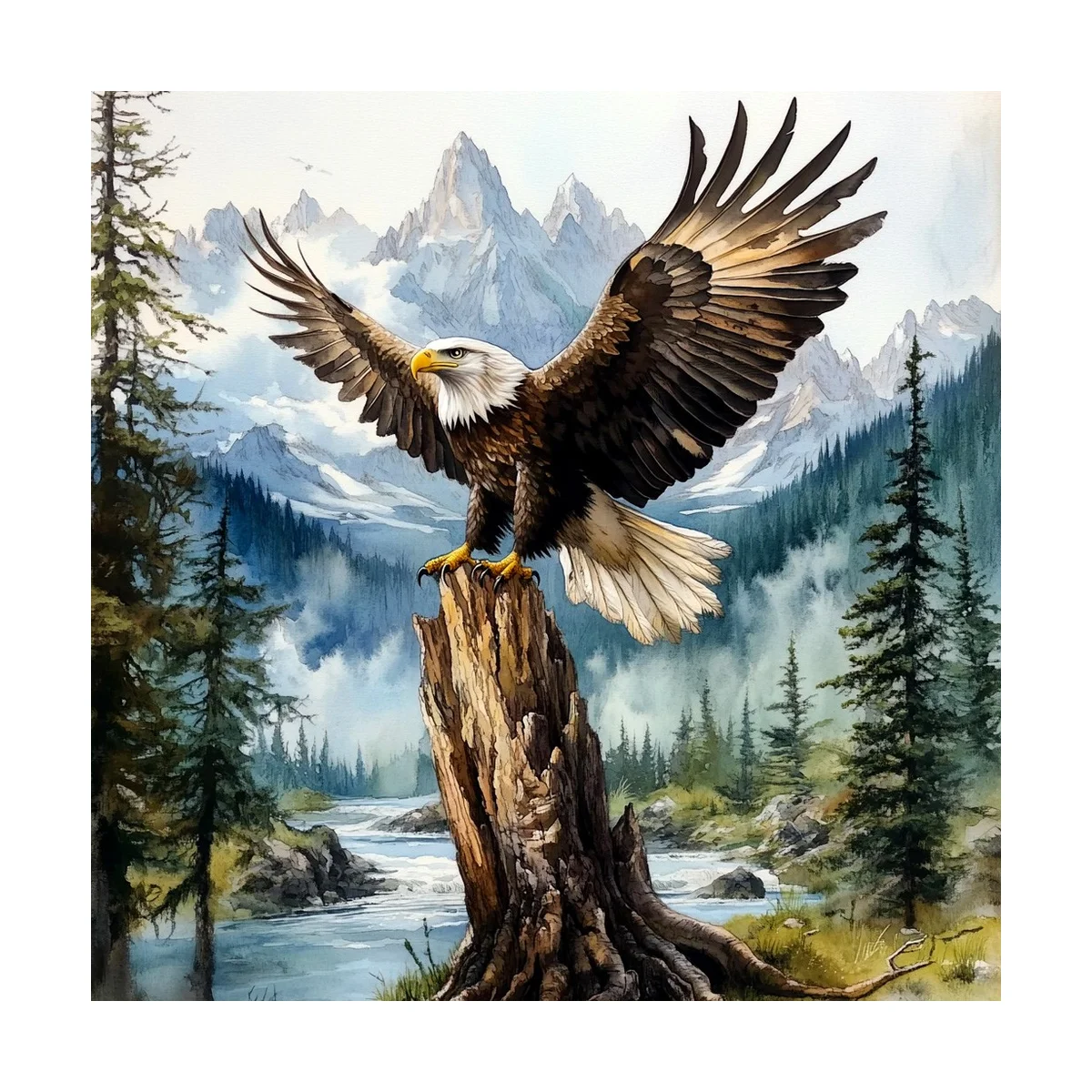1 Stück 40x40 cm/15,74 Zoll, 11Ct/14Ct Kreuzstich-Set, DIY Valentinstagsgeschenk, Stickerei-Set für Festlichkeiten, Weißkopfseeadler im Tal – Detail 3