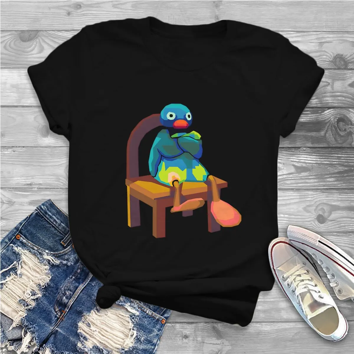 Pingu Polyester TShirts Angry Distinctive Men's T Shirt Hipster