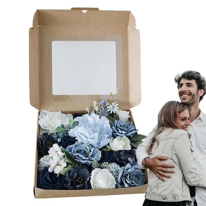 Forever Flowers Long Lasting Rose Flowers Decor Preserved Roses In A Box Long Lasting Flowers Dusty Blue Faux Bulk Flower Rose