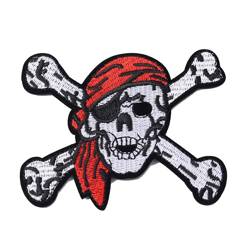 Pirate Skull (Size:9.4X7.1cm) Embroidered Patch for Clothing Iron on Sew Applique Cute Fabric Shoes Bags DIY Decoration