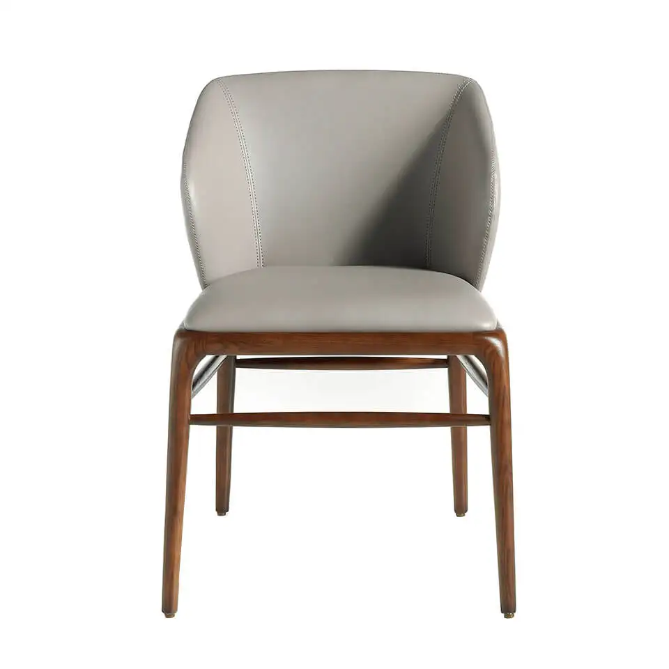 Chair 4065 Angel Cerdá-dining chair upholstered in mink-colored polyskin. Structure and legs made of solid wood of walnut color ash.