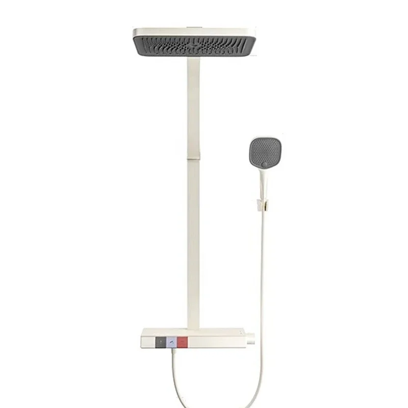 Milk white shower thermostatic shower set, piano button storage rain shower copper multi-functional water outlet