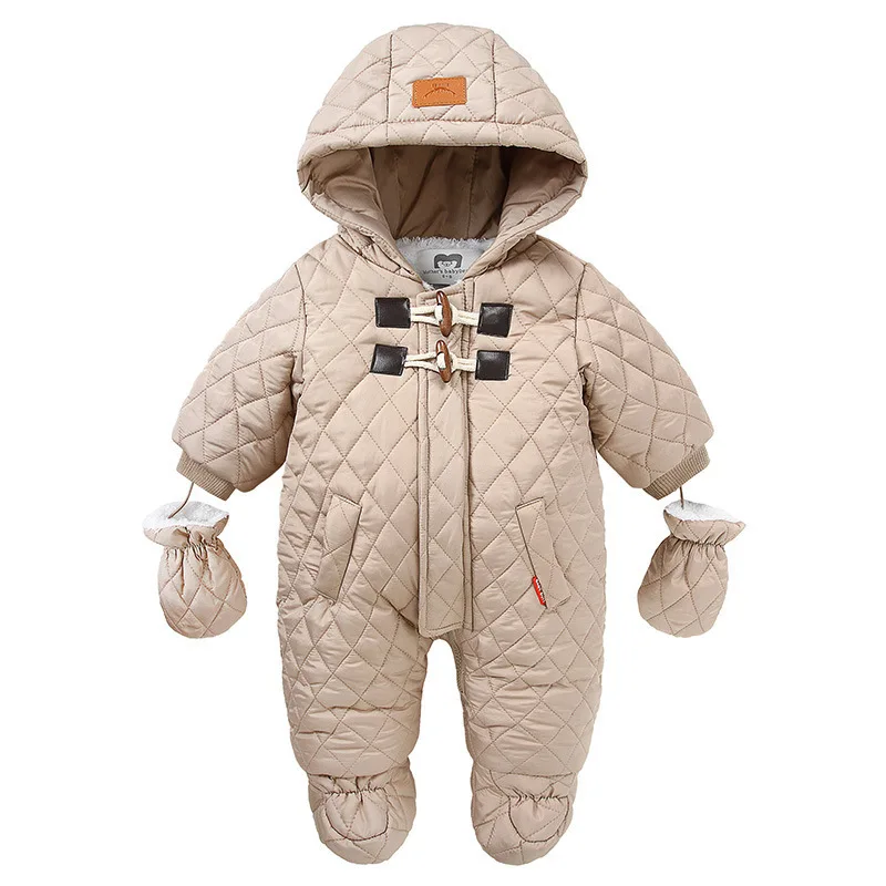 OLEKID 2024 Baby Boy Winter Jumpsuit Plus Velvet Warm Newborn Baby Overalls Infant Girl Snowsuit Toddler Romper Outerwear Coat