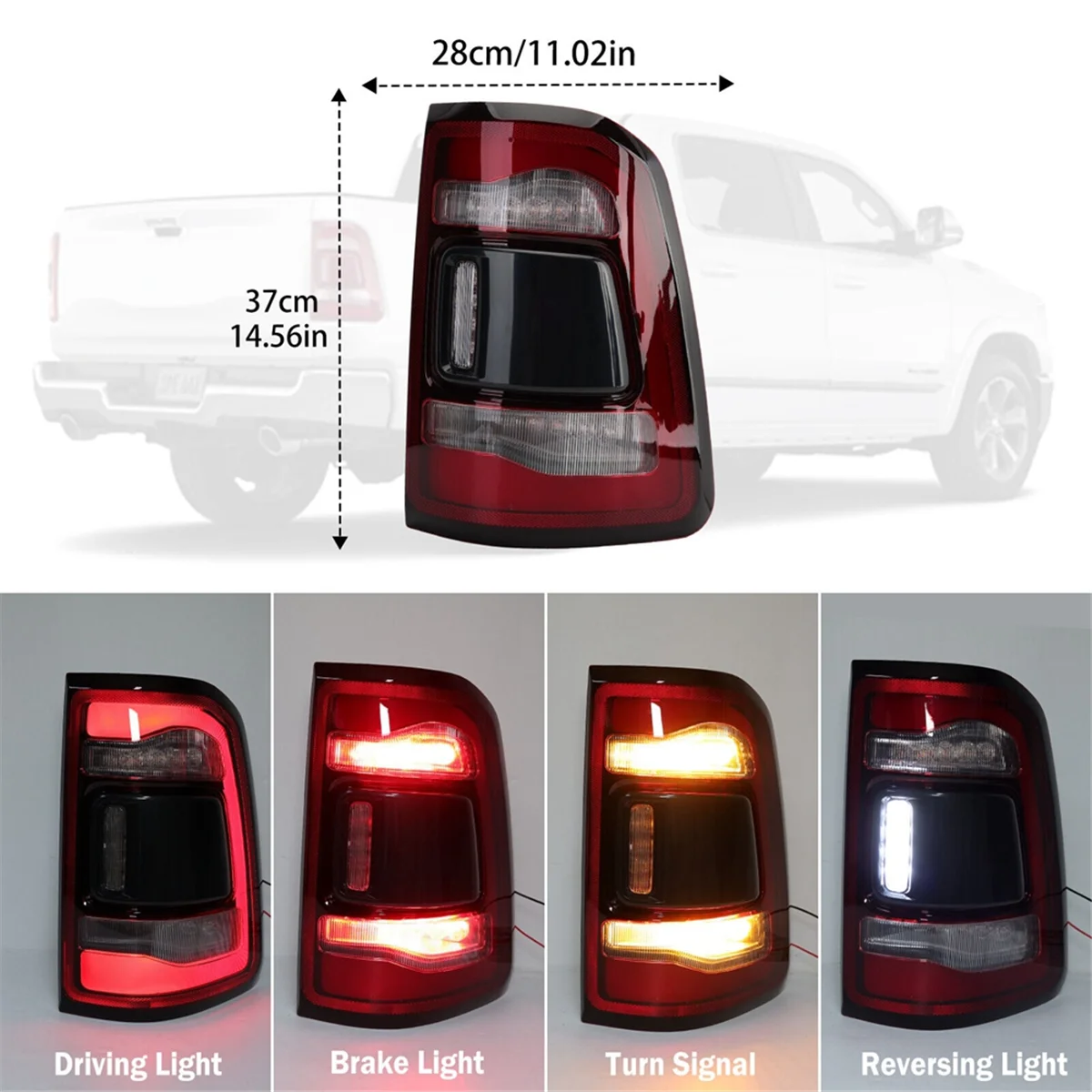 Left LED Tail Lights Rear Brake Light Assembly Without Blind Spots for RAM 1500 55112993AD,55112993AB,55112993AC