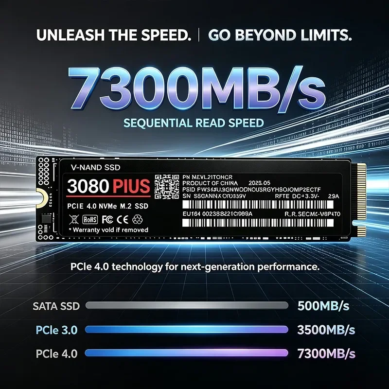 3080 PLUS 500GB-4TB PCIe Gen4.0 X4 NVMe M.2 2280 SSD 7300MB/s TLC 3D NAND Internal Gaming Drive for PC PS5 Laptop Desktop.