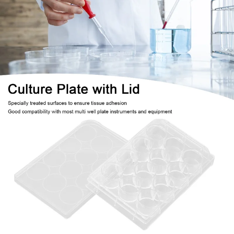 10pcs Culture Plate Thickness Uniform Highly Transparent Tissue Culture Plate With Lid For Laboratory Biology Room 12 Well