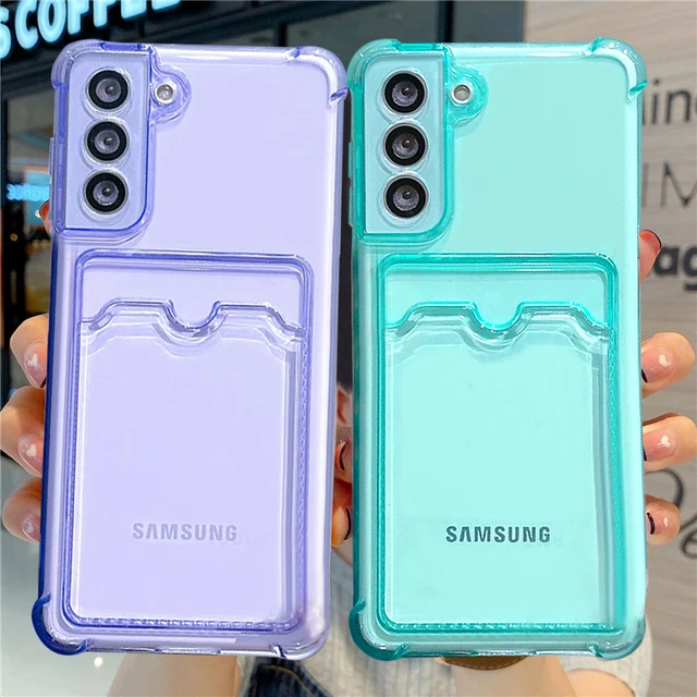 Odporna na wstrząsy poduszka powietrzna Torba na karty Portfel Przezroczyste etui na telefon do Samsung Galaxy S21 S22 S23 FE S24 Plus S24 Ultra 5G Corners Bumper Cover