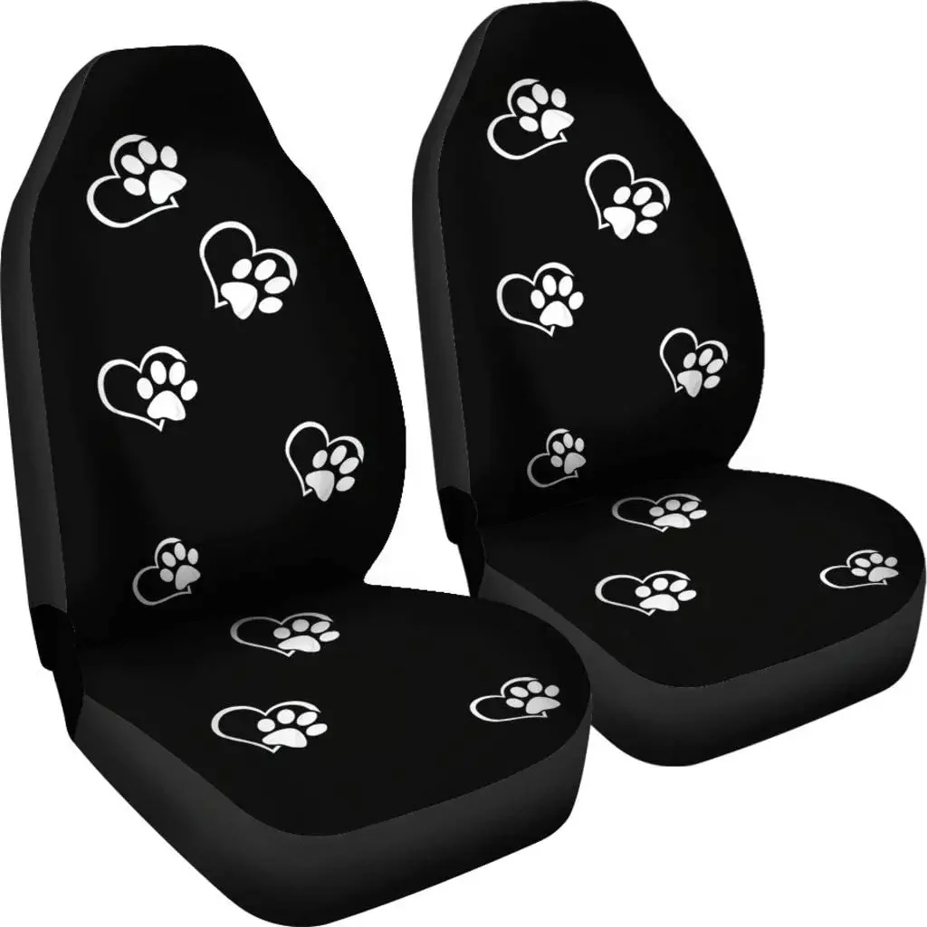 Coprisedili anteriori per auto con stampa di zampa di gattino e cuccioli in bianco e nero, protezione per seggiolino auto per donne e ragazze,