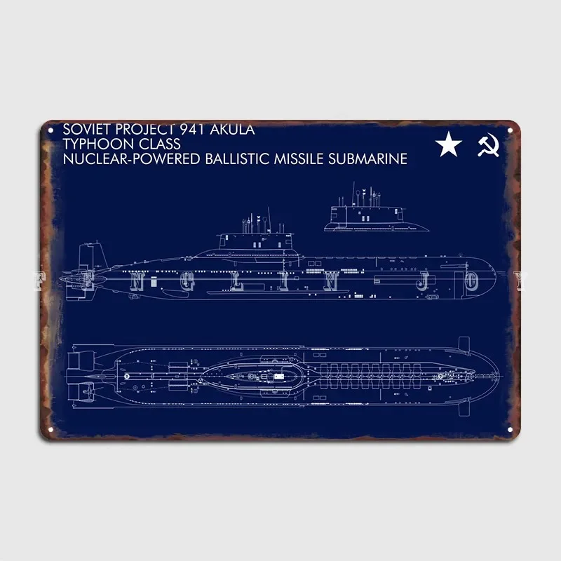 Soviet Typhoon Submarine Metal Sign Cinema Kitchen Cave Pub Printing Plaques Tin Sign Posters