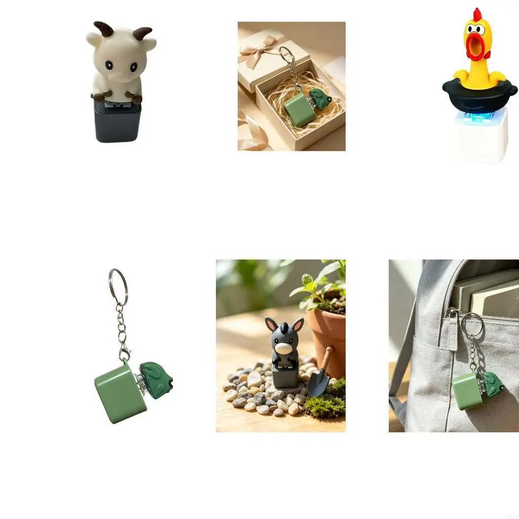 Animal Sound Keychain Charm with Light Effect, Press Button Plastic Pendant with Split Loop and Clasp Chain for Bags H9EE