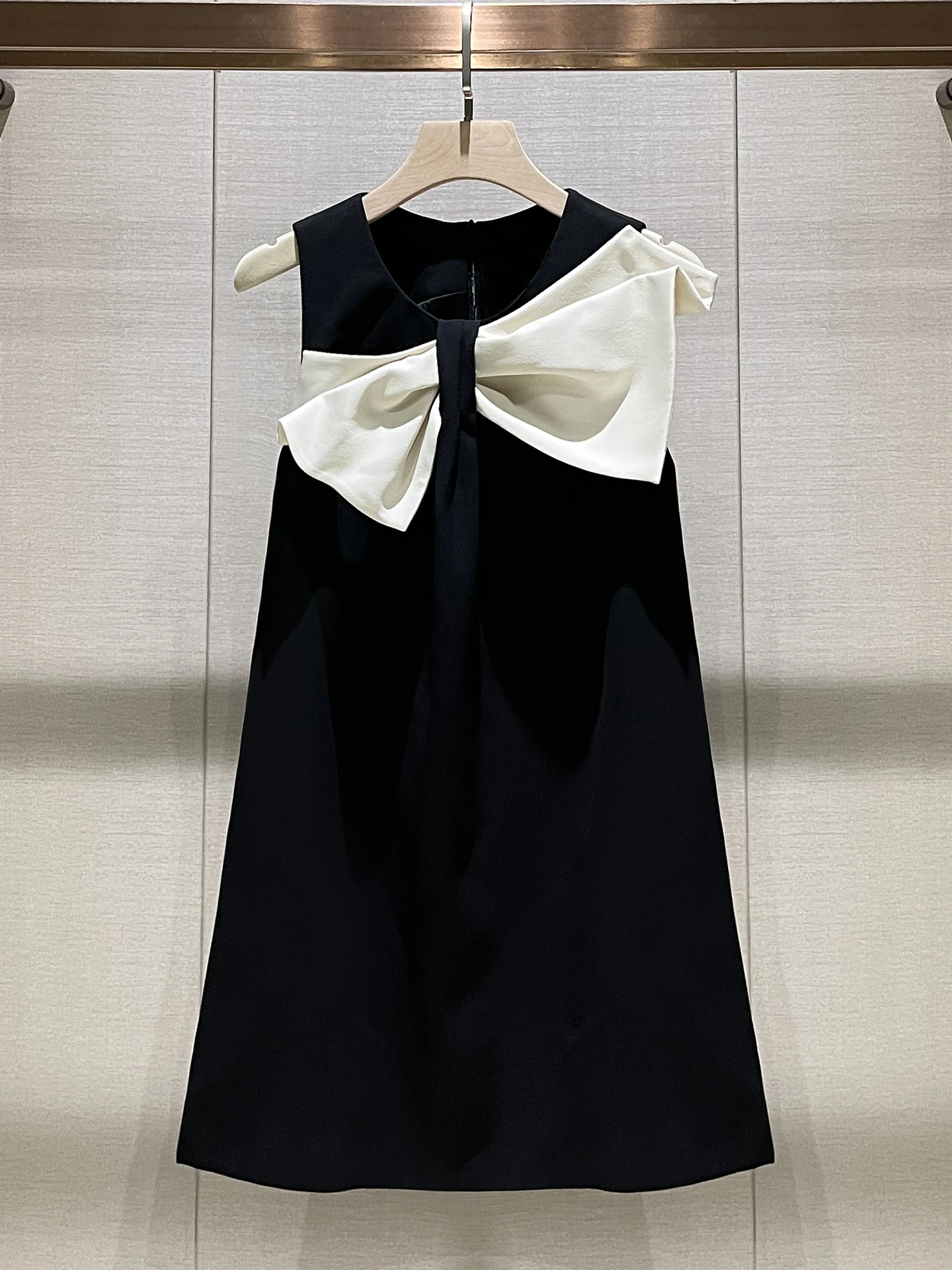 

Ele Summer Svel Dr with Bowknot round Ne Bla Casual A-Line Vest Skirt Lightweight Commute Sle High Waist