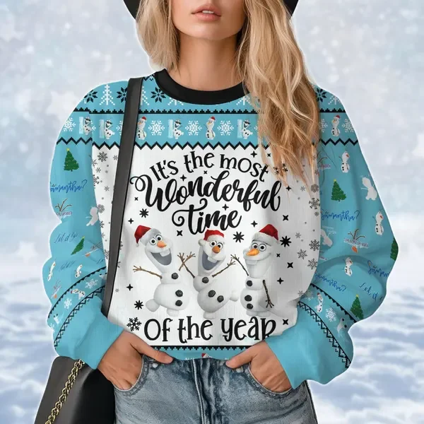 Christmas Frozen Olaf Ugly Sweater Disney Princess Christmas Sweater Snowman Women's Sweater Unisex 3D Couple Sweater 2025