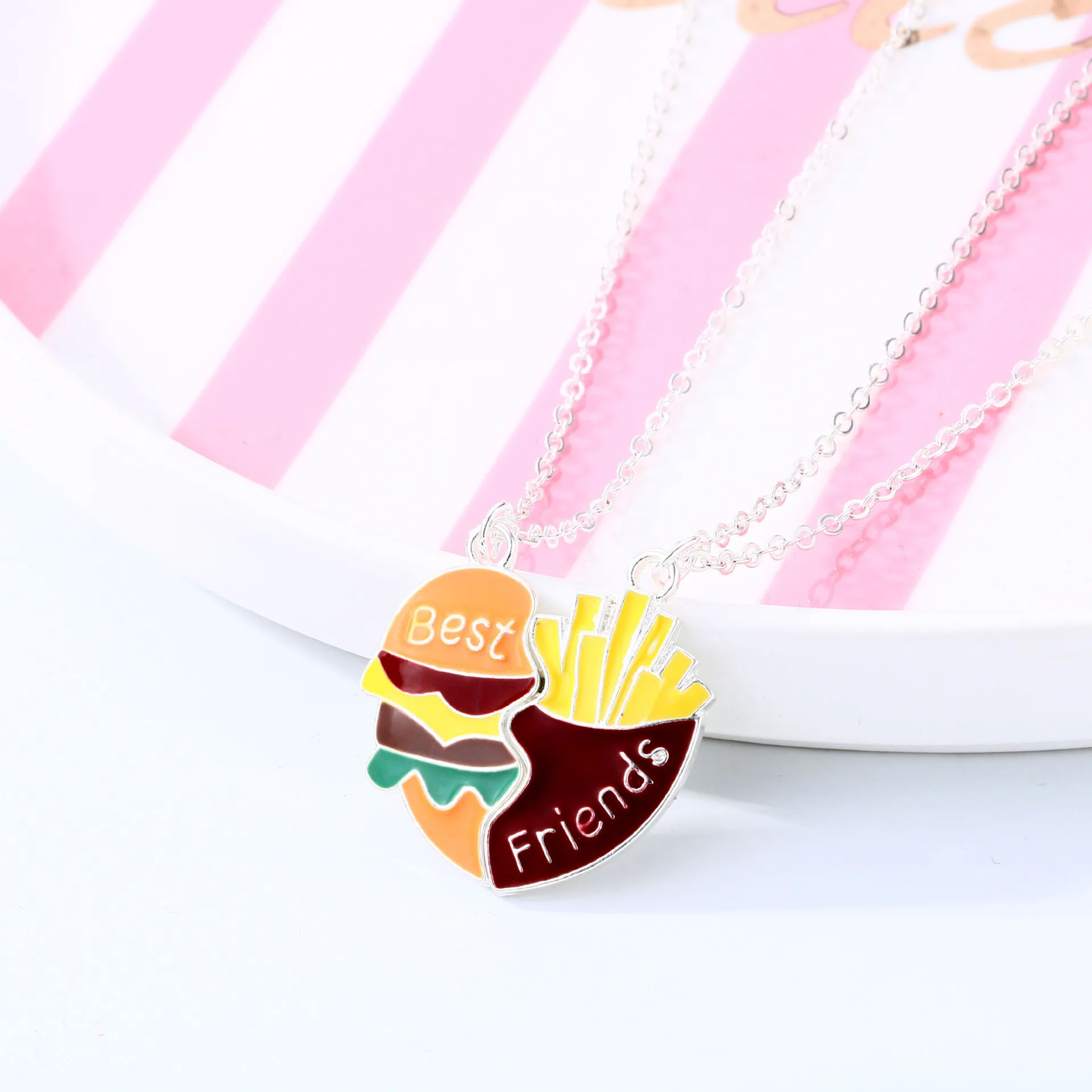 New Accessories Cartoon Pendant Necklace Alloy Drip Oil Magnet Burger French Fries Good Friend Necklace Gift