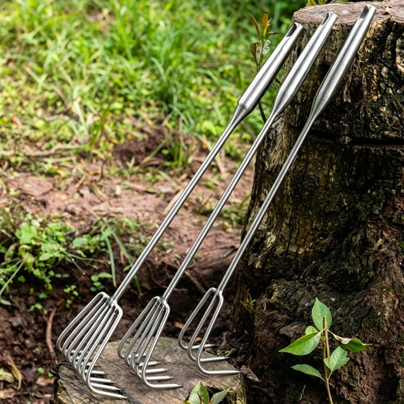 2Pcs 3/5/7 Claws Garden Hand Rake 30cm Stainless Steel Small Rakes Weeding Removal Puller Garden Soil Loosening Raking Tools