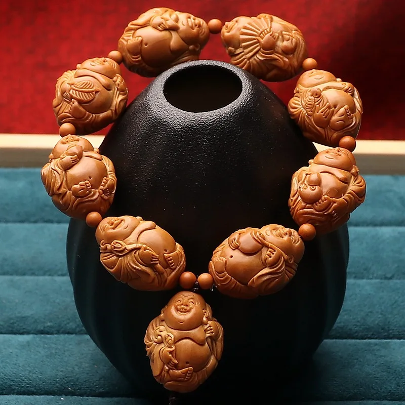 2.0 Large Seeds Nut Carved Coat Eight Treasures Maitreya Handmade Olive Hu Bracelet Crafts Plate Finished Hand Pieces