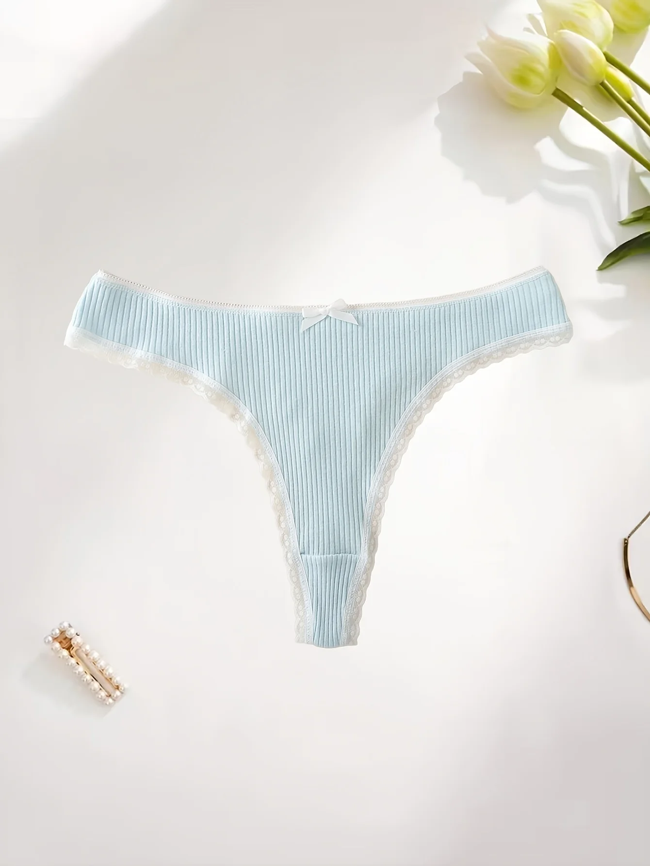 6-piece sexy lace stitched bowknot fashionable ribbed women's thong underwear seamless sports women's underwear