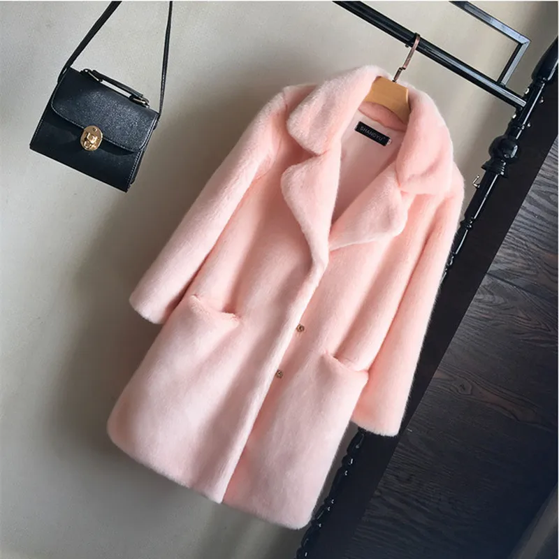 New Faux Mink Fur Coat Women Autumn Winter Thick Warm Fur Jackets Female Fashion Pink White Mink Fur Coats Fur