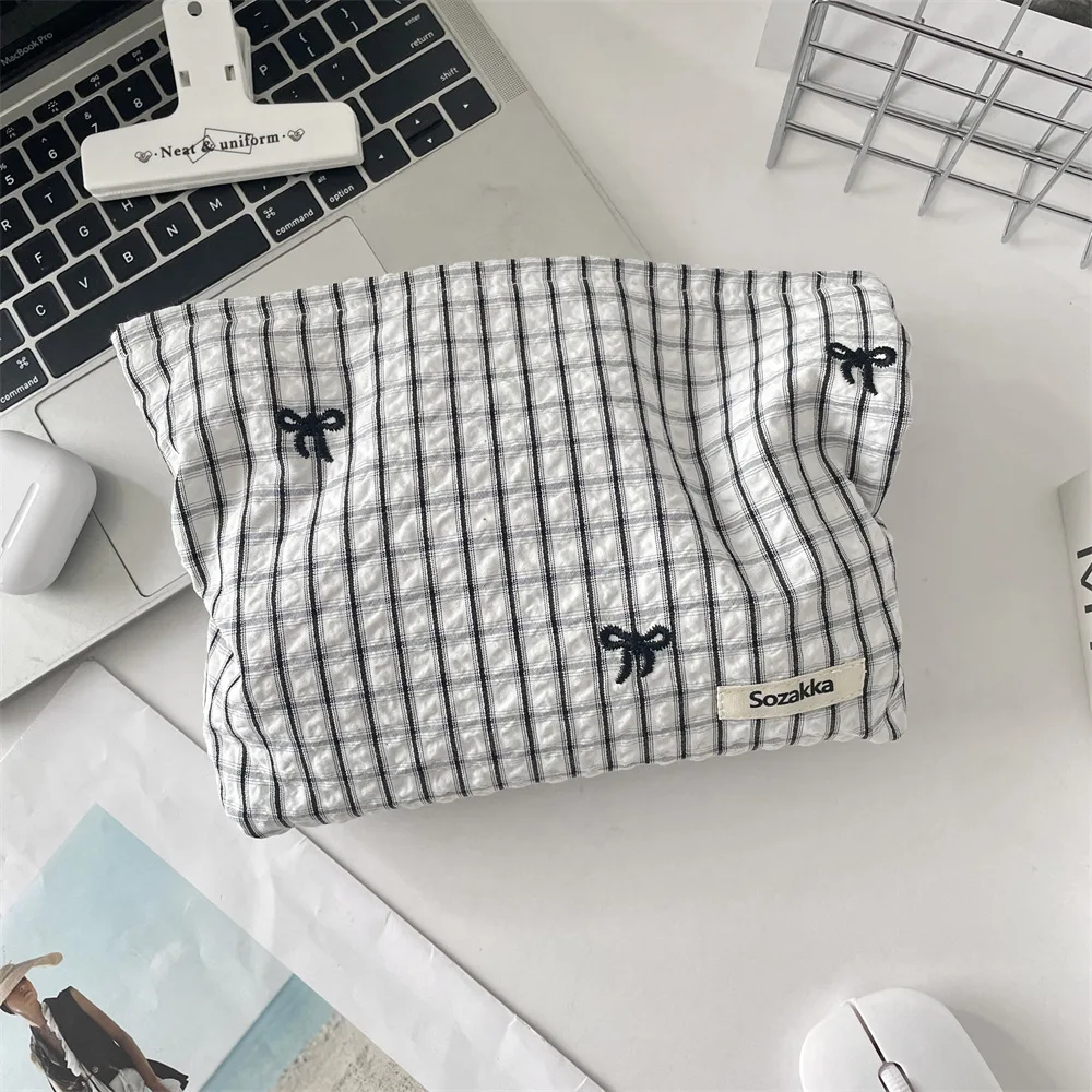 Sac à cosmétiques, sac de maquillage brodé, sac de rangement, pochette à cosmétiques à carreaux pour cadeau, sac à main à usage quotidien