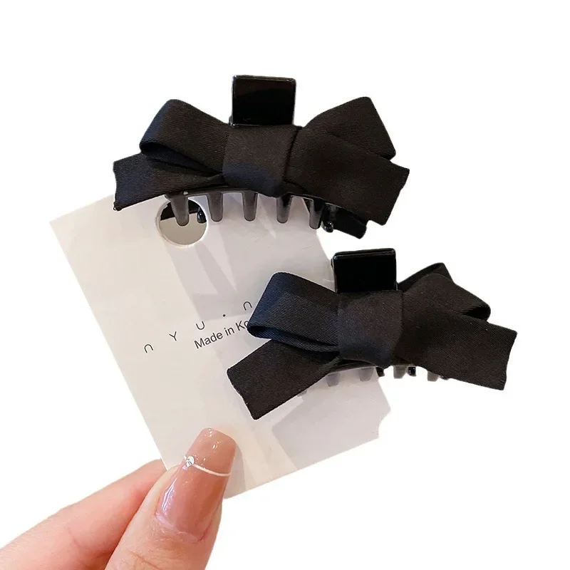 2Pcs/set Small Double-layer Satin Bow Hairpins for Women Girls Bangs Hair Claw Hair Pins Sweet Black Red Korean Hair Accessories