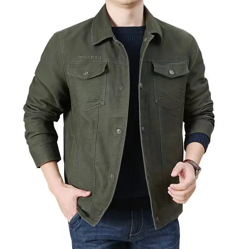 

Men's Cotton Jacket Spring and Winter Lapel Business Middle-aged Casual Jacket Loose Large Size and Fleece Multi-pocket Coat