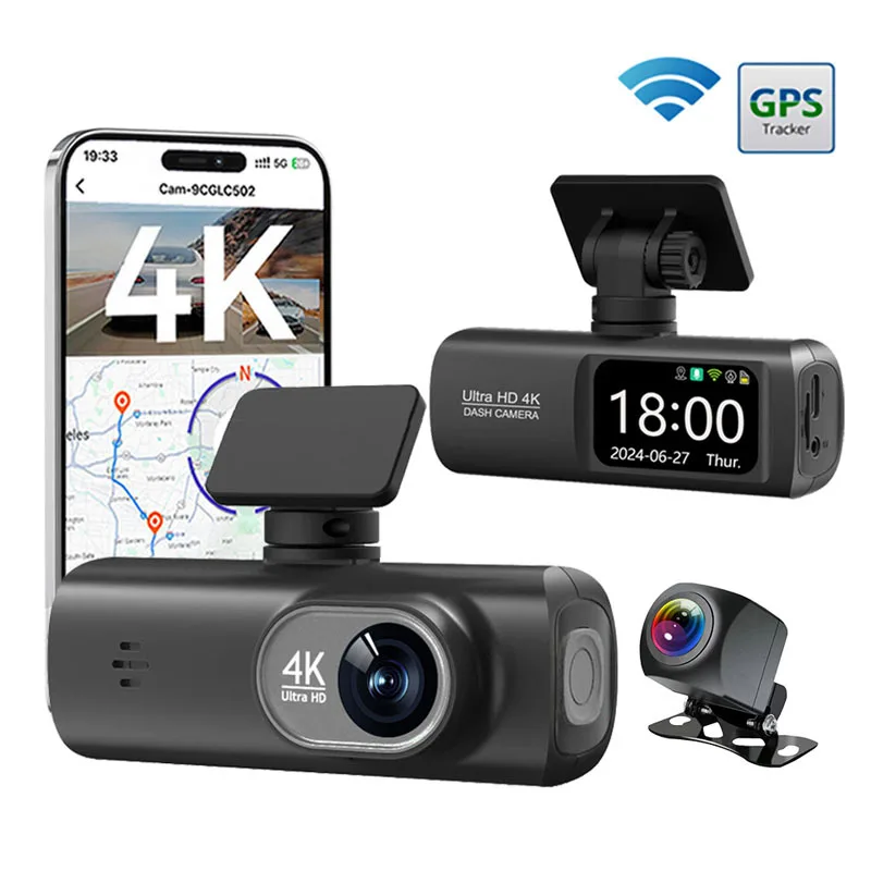 

HONG TONG 4K High Definition Dual Lens Driving Recorder GPS Mobile APP Interconnection Reversing Image Front and Rear Recording
