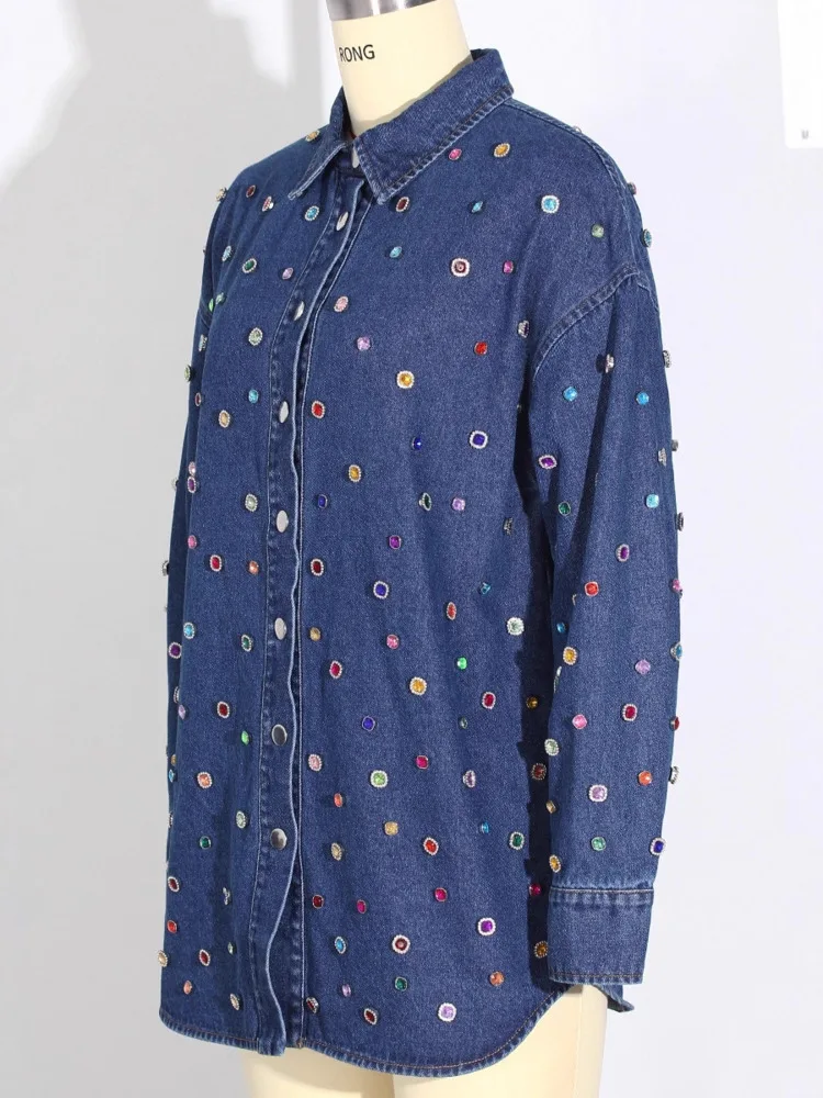 ZMEENNA Chaqueta vaquera adornada para mujer con cierre de botón y mangas largas Ropa de abrigo extragrande elegante y ouda ZM3803