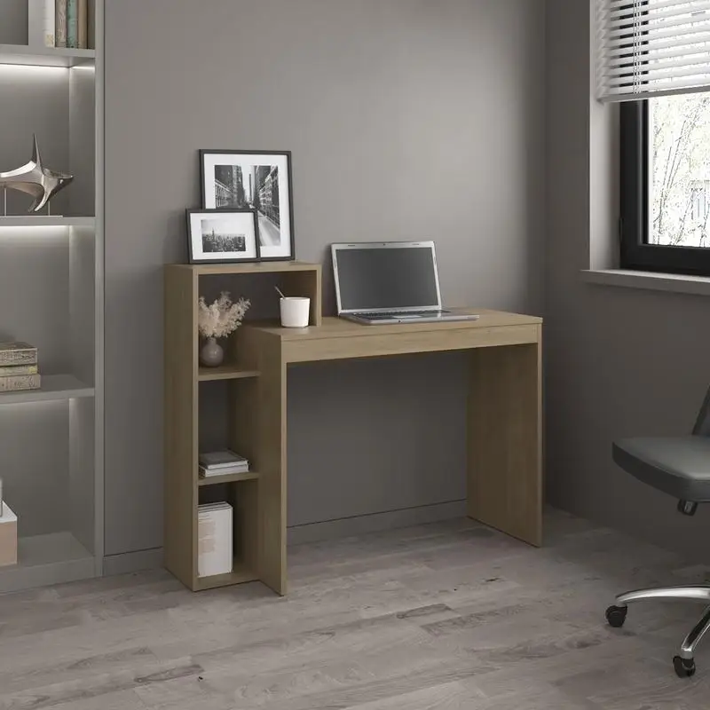 

Light Pine Computer Desk with 3 Shelves for Home Office Use