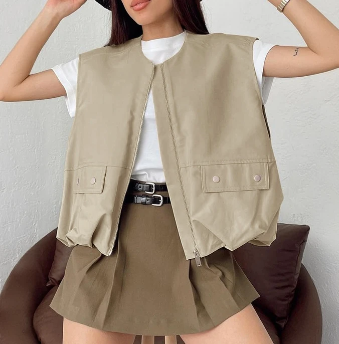 Street Style Women's Casual Loose Vest Jacket Women Clothing Personality Autumn New Female Fashion Sleeveless Cardigan Coat