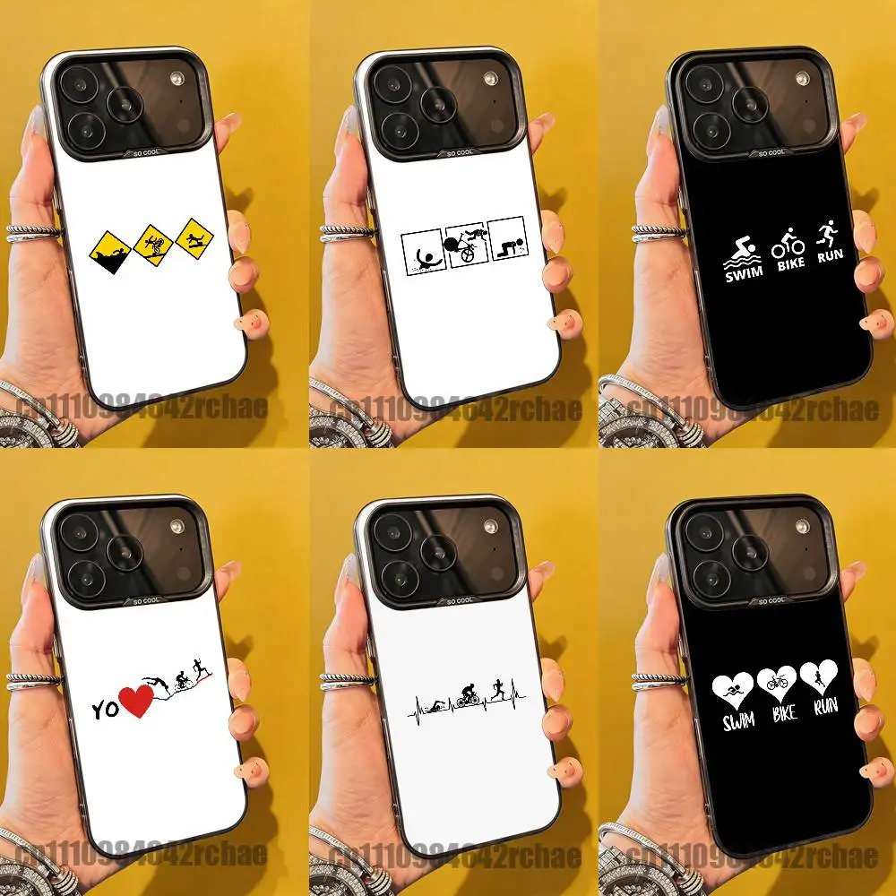 For Swim Bike Run Triathlon Phone Case For iPhone 15 12 11 14 13 16 17 E Air Pro Max Mini Plus Grey Silver Cover