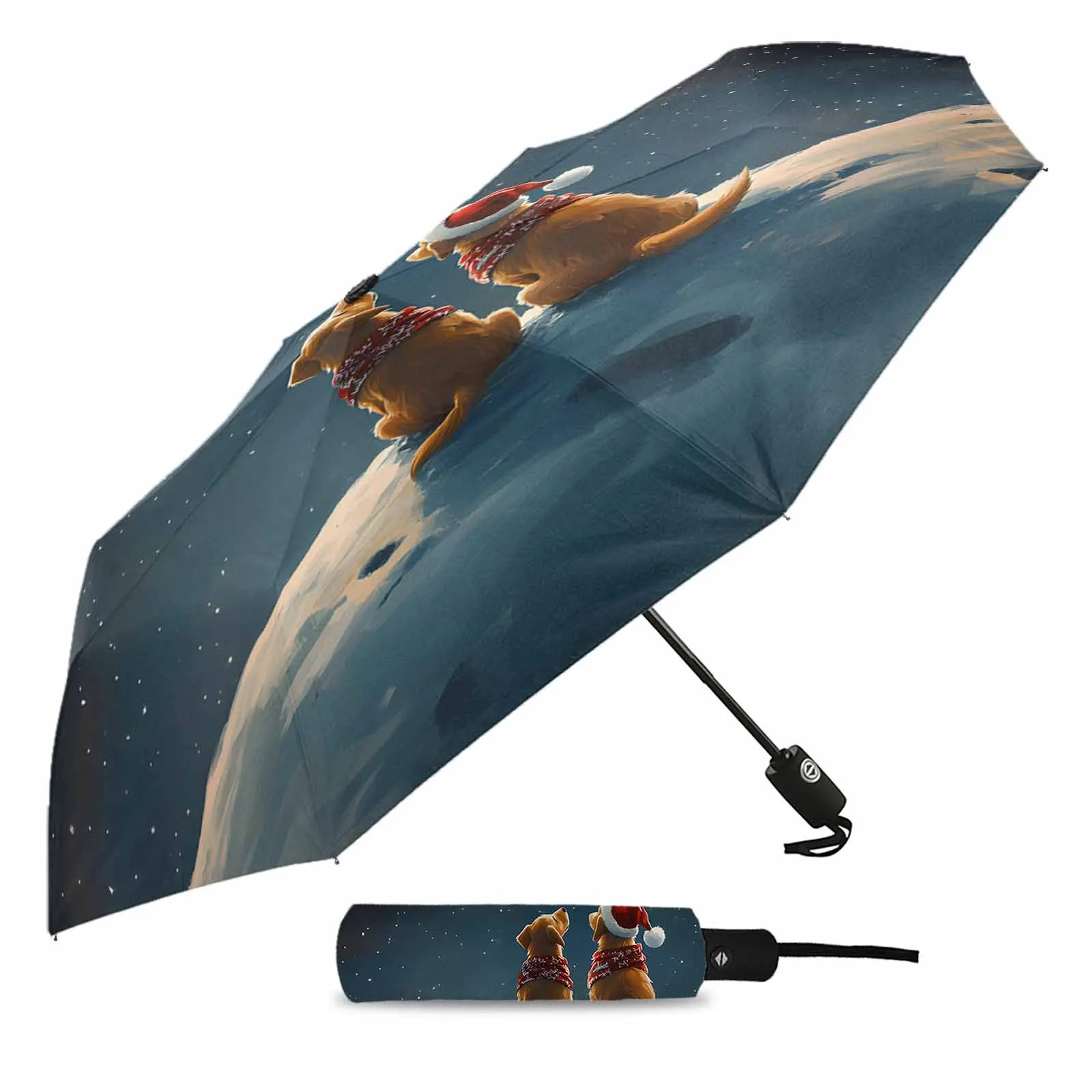 Winter Golden Hair Moon Flower Automatic Umbrella for Rain Foldable Parasol Umbrella Eight strand Outdoor Umbrellas