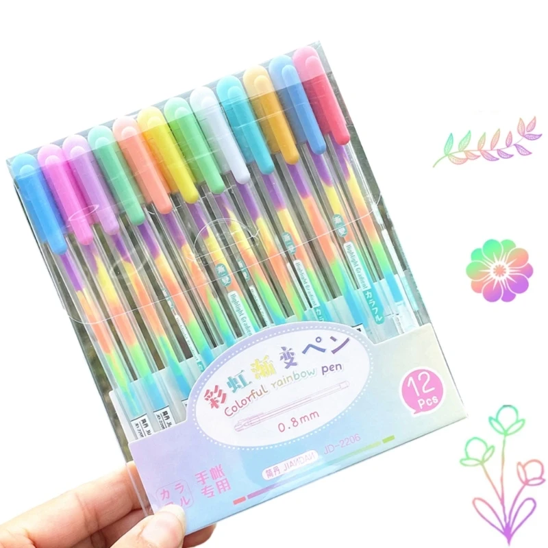 6/12 Pieces Glitter Pen Rainbow Gel Pen Rainbow Ballpoint Pen Neons Gel Pen Decorative Pen for Scrapbooking Sketching P9JD