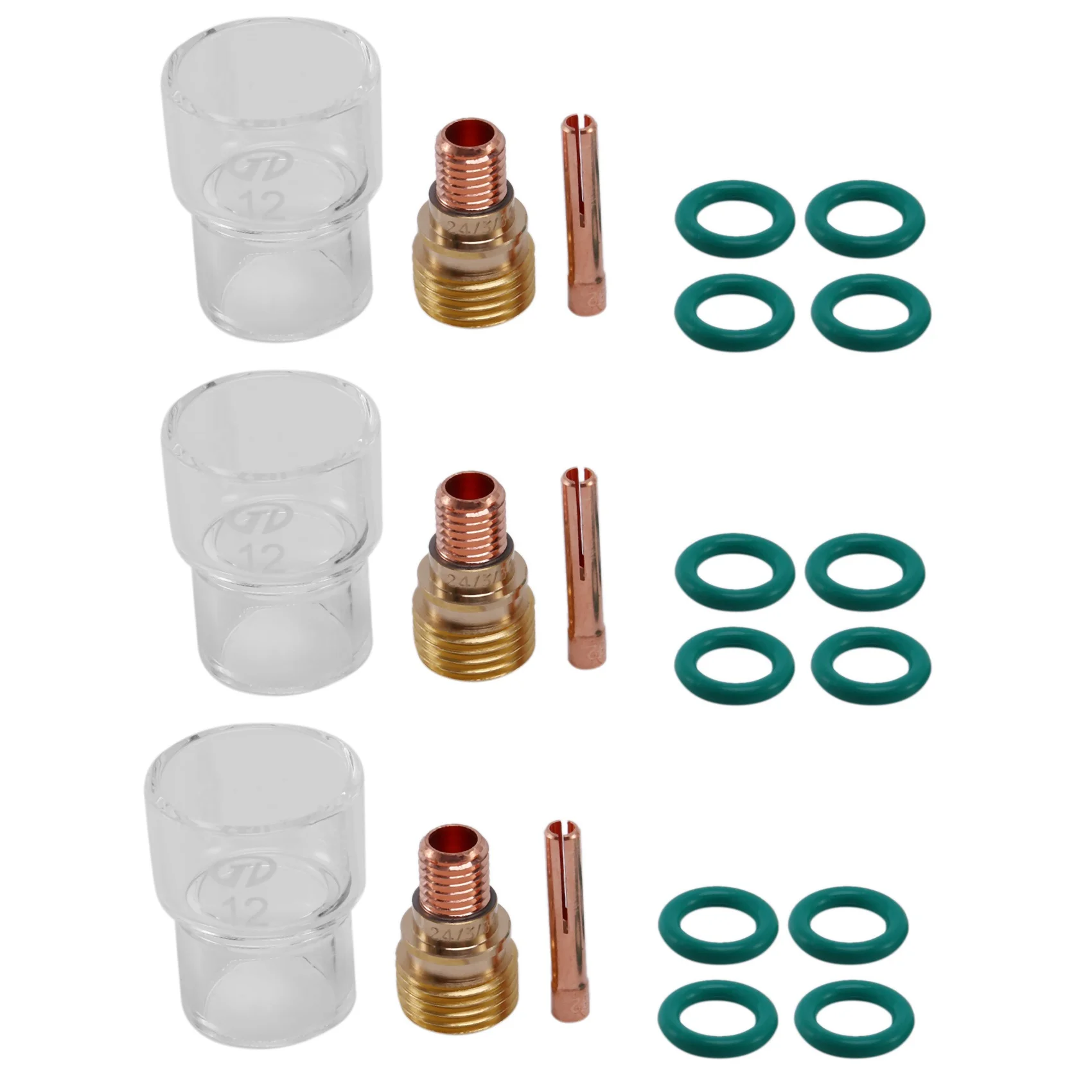 HLZS-21Pcs/Set NO.12 Pyrex Glass Cup Kit Stubby Collets Body Gas Lens Tig Welding Torch For Wp-9/ 20/ 25 Welding Accessories