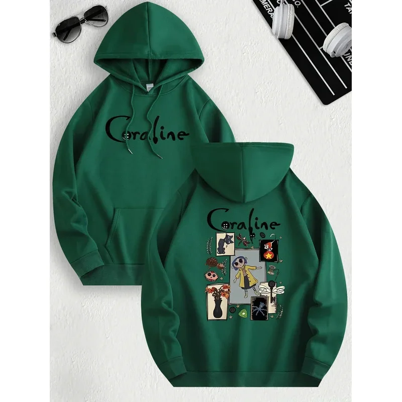 سترة كاجوال مستوحاة من كورالاين للنساء من نسيج البوليستر المحبوك بأكمام طويلة ومناسب عادي مع غطاء للرأس مع امتداد طفيف #3