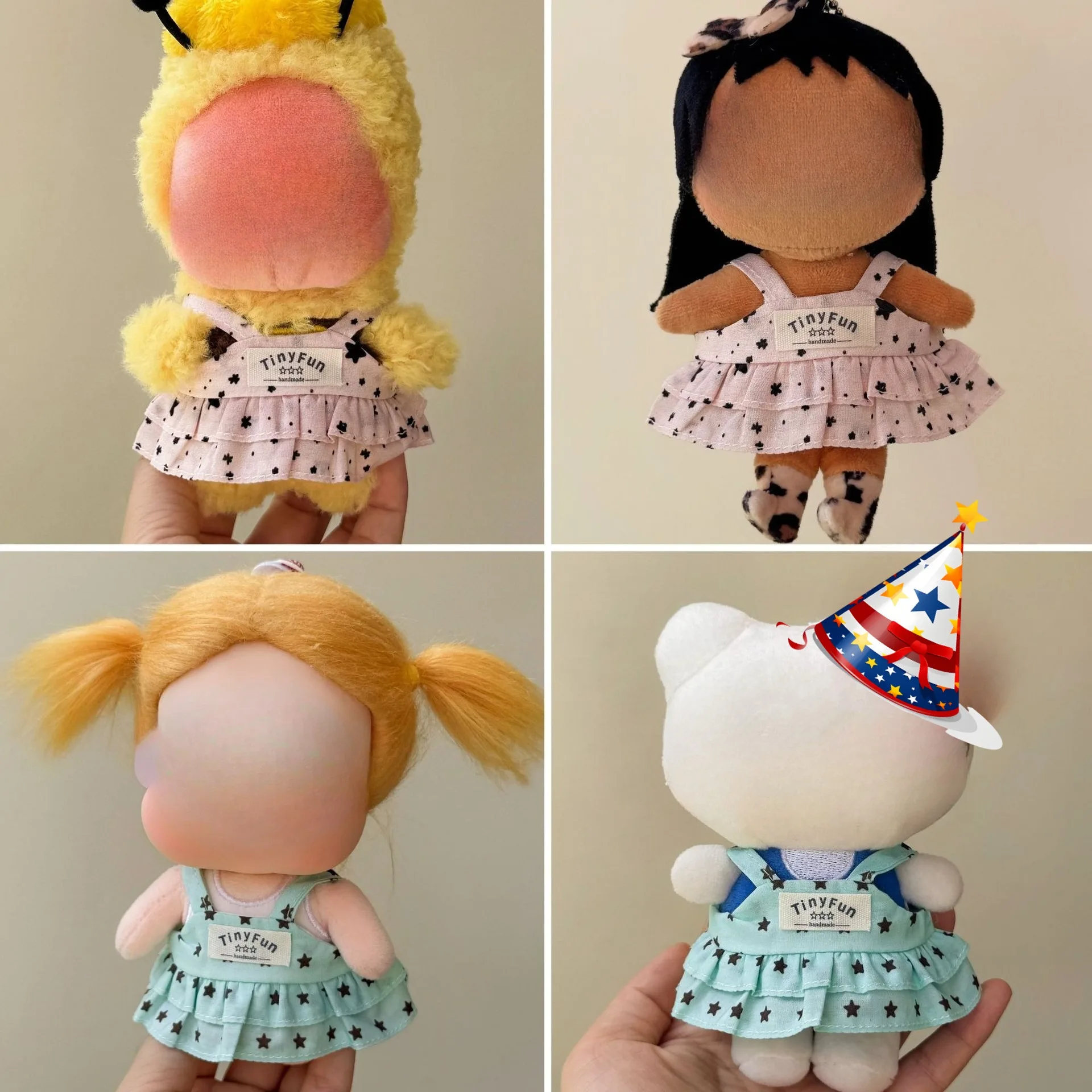 Creative 10cm Doll Clothes for Labubu, Crybaby and Cute Cat Spring Summer Green Pink Star Suspender Skirt for 10-17cm Plush Toys