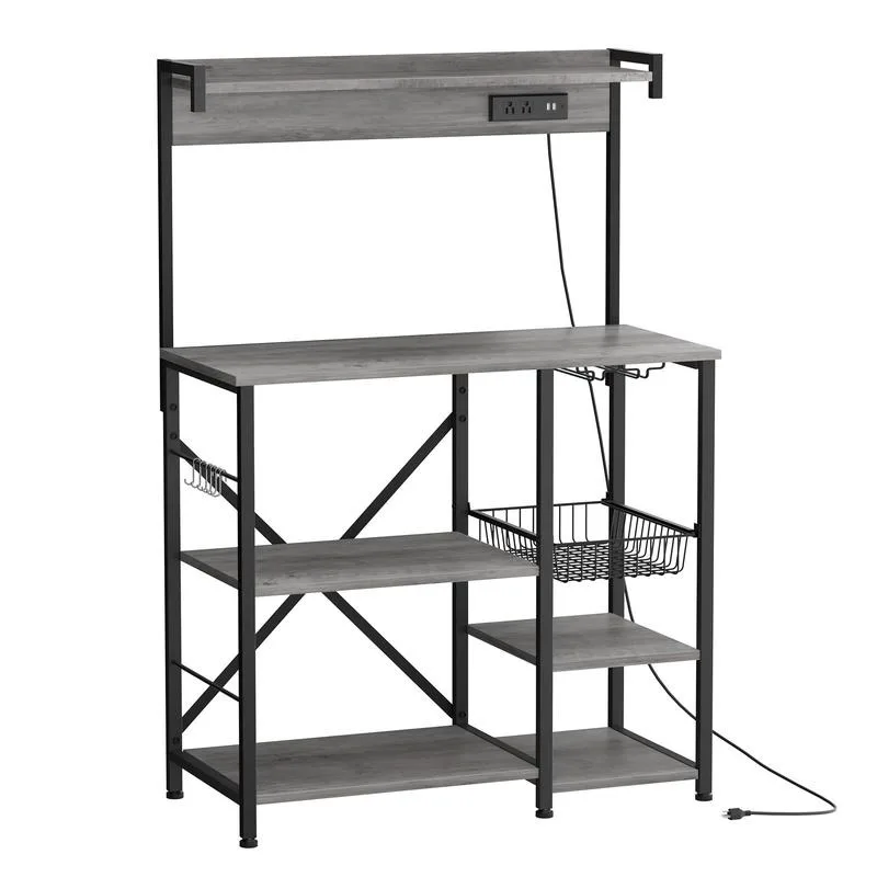 

Walsunny Kitchen Bakers Rack with Power Outlet, Coffee Bar Table 4 Tiers