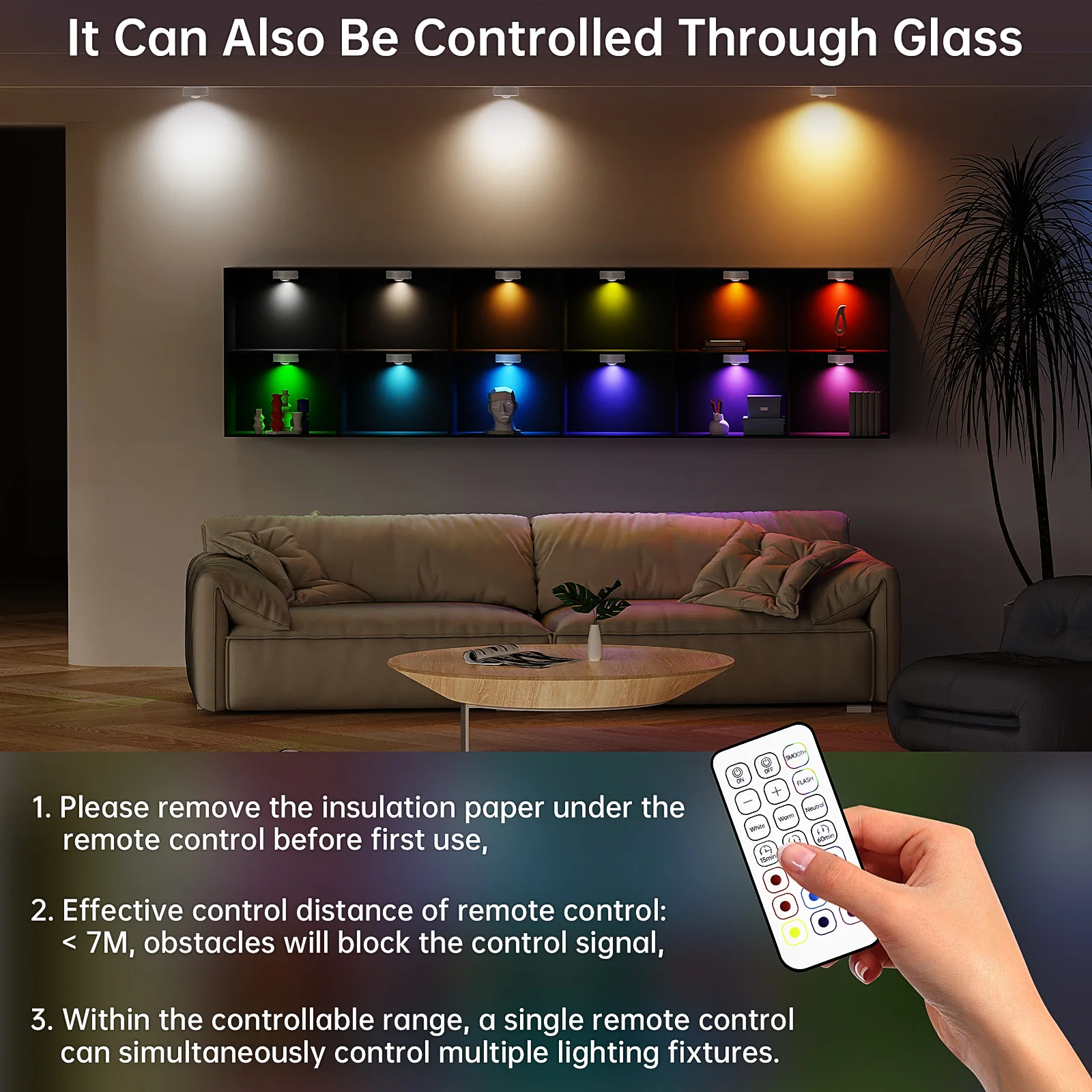 Bild 7: PZSUNLY RGB 12-Farben LED-Nachtlicht Typ-C Wiederaufladbare Magnetische Schranklampe mit Kabelloser Fernbedienung 3er-Pack für Küche, Kleiderschrank, Schlafzimmer, Treppendekoration, Geschenk