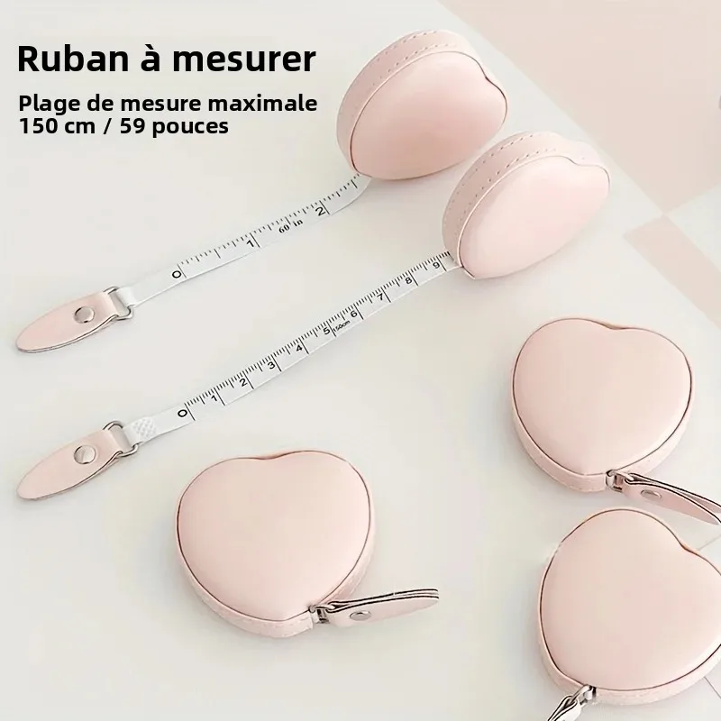1 pièce Mètre Ruban Multifonctionnel en Cuir PU Rose Motif Cœur - Règle de Mesure pour Taille et Poitrine pour Usage Domestique 1,5 Mètres de Long