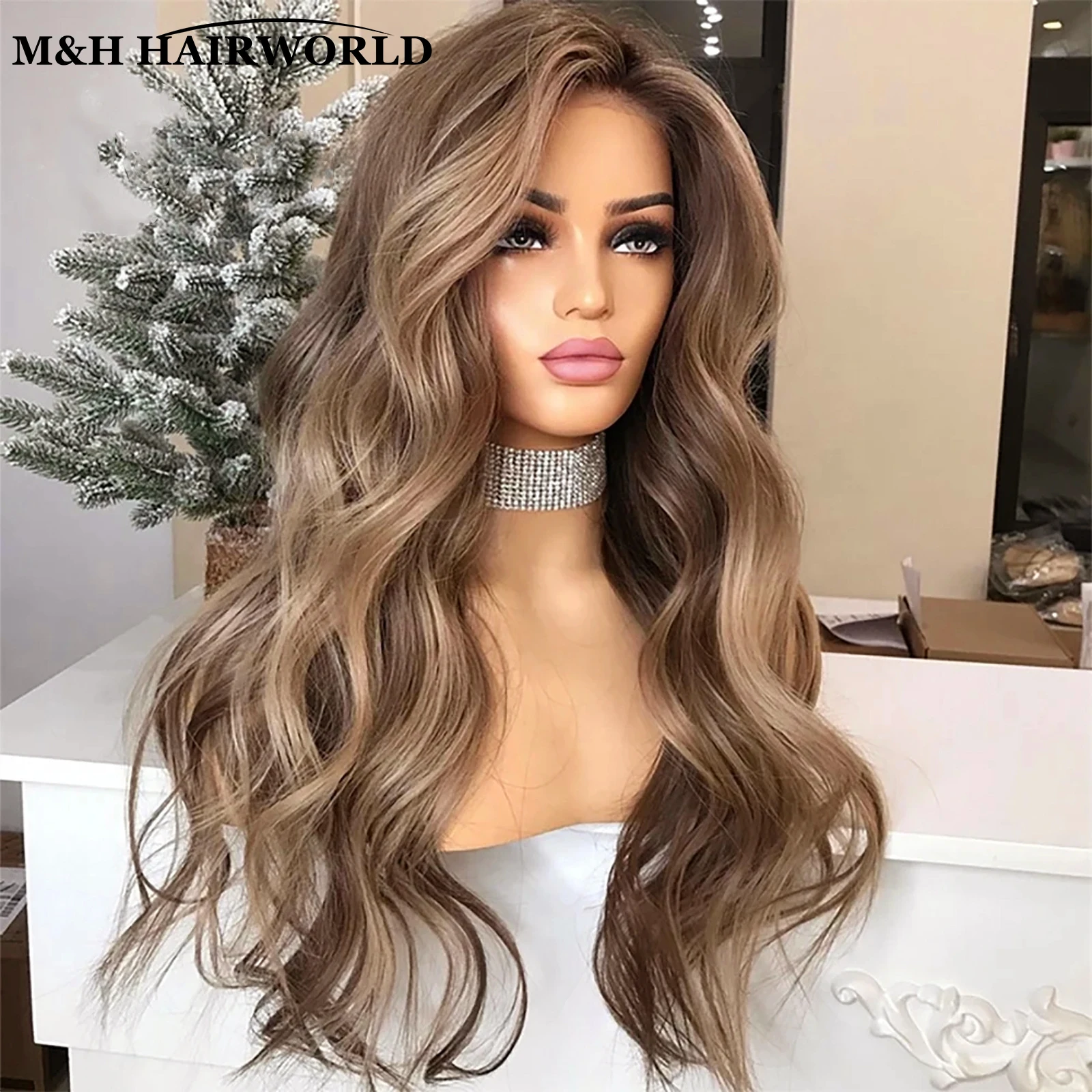 Highlight Ash Brown Blonde Colored Synthetic Lace Front Wigs Long Body Wave Synthetic Hair Wig 13x3 Lace Frontal Wigs For Women