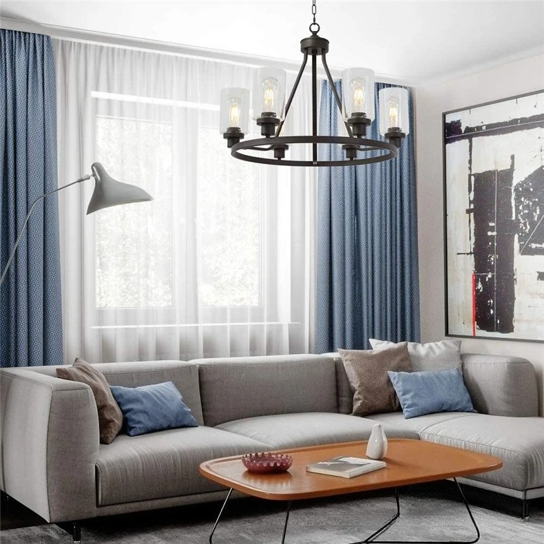 Retro Industrial Style Circle Wrought Iron Glass Pendant Light American Decorative Lighting Light Luxury Pendant Light